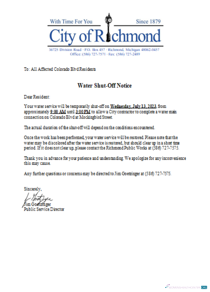 Download Michigan City of Richmond water shut off notice utility business bill, SCR Photoshop template
